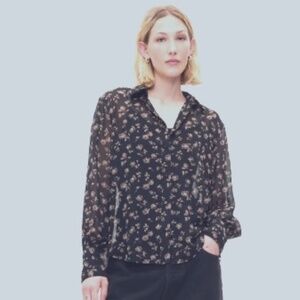 NWT Gap Sheer Black Floral Top, Sz Small